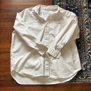 Frank & Eileen Cream and White Oxford Stripe Button Down Shirt Sz M